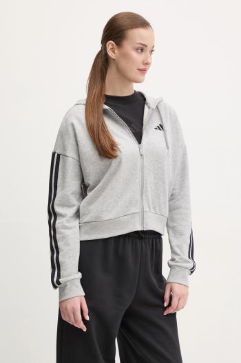 Mikina adidas Essentials dámska, šedá farba, s kapucňou, s nášivkou, JE0055