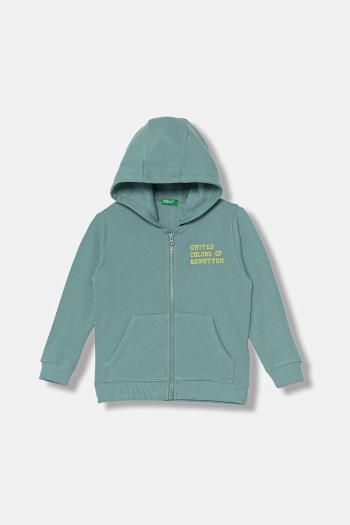Detská bavlnená mikina United Colors of Benetton tyrkysová farba, s kapucňou, jednofarebná, 3J68G503V