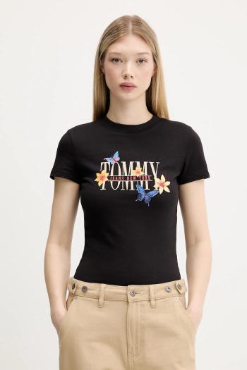 Bavlnené tričko Tommy Jeans dámske, čierna farba, DW0DW21340