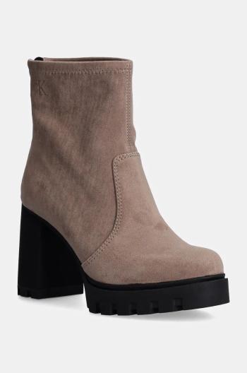 Členkové topánky Calvin Klein Jeans HEEL PLATFORM ZIP BOOT SS dámske, hnedá farba, na podpätku, YW0YW01601