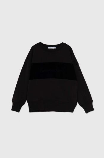 Detská bavlnená mikina Calvin Klein Jeans čierna farba, s nášivkou, IB0IB02135