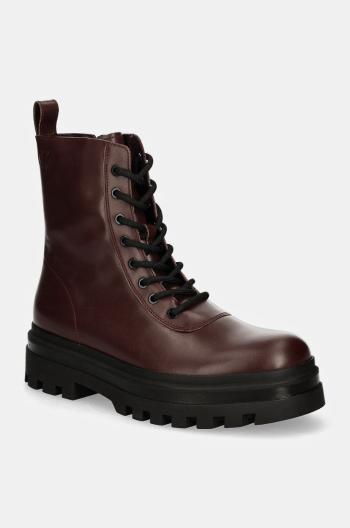Kožené členkové topánky Calvin Klein Jeans LUGGED LACE ZIP BOOT OXF LTH pánske, bordová farba, YM0YM01066