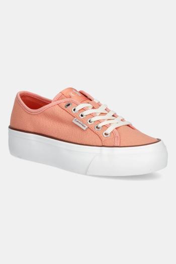 Tenisky Calvin Klein Jeans VULC FLATFORM CTN LOGO TAG oranžová farba, YW0YW01838
