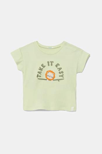 Detské bavlnené tričko United Colors of Benetton zelená farba, s nášivkou, 3096A106D