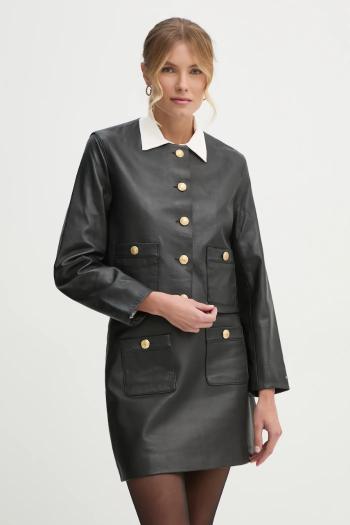 Kožená bunda Tommy Hilfiger dámska, čierna farba, prechodná, WW0WW43781