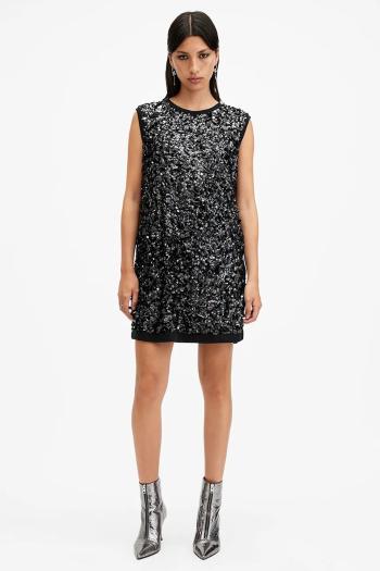 Šaty AllSaints ILIA čierna farba, mini, oversize, W178DB