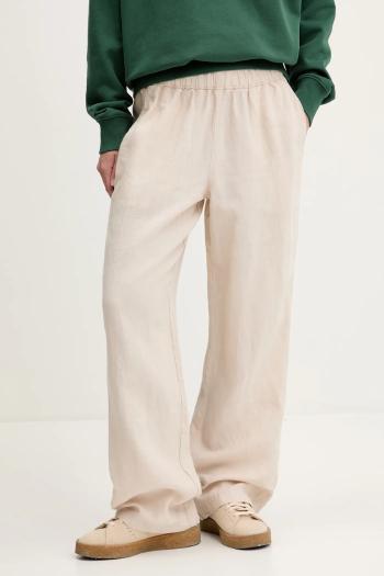 Ľanové nohavice Superdry béžová farba, rovný strih, vysoký pás, W7011182A-2PQ