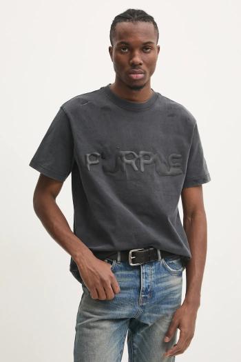 Bavlnené tričko PURPLE BRAND HWT JERSEY SS TEE pánske, šedá farba, s potlačou, P117-HBLW125