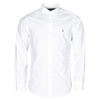 Polo Ralph Lauren  CHEMISE AJUSTEE EN OXFORD COL BOUTONNE  LOGO PONY PLAYER MULTICO  Košele s dlhým rukávom Biela