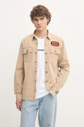 Bavlnená košeľa Superdry pánska, béžová farba, regular, s klasickým golierom, M4010891A-5YE