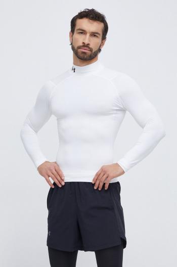 Tréningové tričko s dlhým rukávom Under Armour ColdGear Compression biela farba, jednofarebné