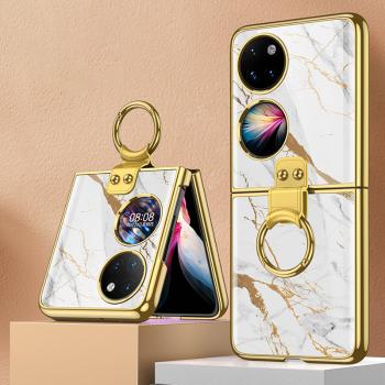 GKK GLASS Ochranný kryt s držiakom Huawei P50 Pocket WHITE MARBLE