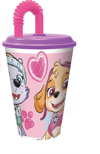 STOR Plastový téglik so slamkou Paw Patrol 430ml ružový