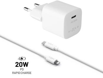 Töltő adapter FIXED PD Rapid Charge Mini USB-C + 1m USB-C to LIghtning PD MFI kábel - 20W, fehér