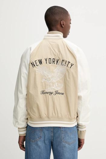 Bunda Tommy Jeans béžová farba, prechodná, DM0DM21668
