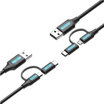 Vention USB 2.0 to 2-in-1 Micro USB & USB-C Cable 1M Black PVC Type (CQDBF)