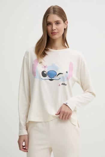 Pyžamové tričko s dlhým rukávom United Colors of Benetton LILO&STITCH béžová farba, 3Y5E3M07D