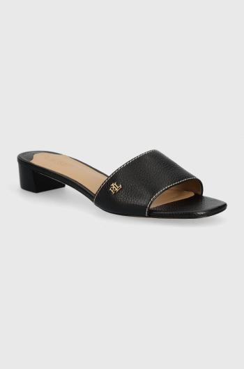 Kožené šľapky Lauren Ralph Lauren Fay dámske, čierna farba, na podpätku, 802925259001