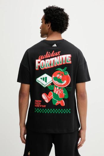 Bavlnené tričko adidas Fortnite pánske, čierna farba, s nášivkou, JV7964