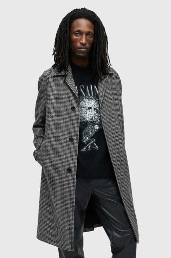 Vlnený kabát AllSaints GOODMAN šedá farba, prechodný, M017OB