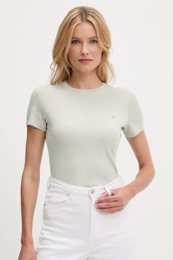 Bavlnené tričko Tommy Jeans dámske, zelená farba, DW0DW21164