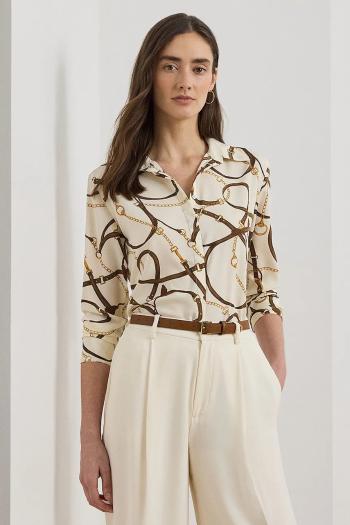 Košeľa Lauren Ralph Lauren dámska, béžová farba, regular, s klasickým golierom, 200963444