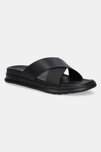 Kožené šľapky Tommy Hilfiger D DENSITY HILFIGER LTH CC SAND pánske, čierna farba, FM0FM05358