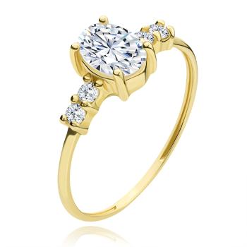 Zlatý prsteň zo žltého 14K zlata - väčší oválny a okrúhle číre zirkóny - Veľkosť: 51 mm