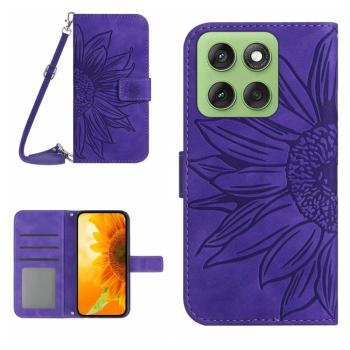 ART SUNFLOWER Peňaženkový obal so šnúrkou pre Motorola Edge 60 tmavofialový