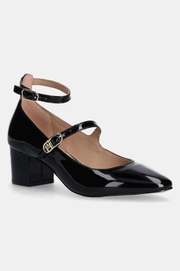 Kožené lodičky Tommy Hilfiger PUMP DOUBLE STRAP PATENT LEATHER čierna farba, na podpätku, FW0FW08566