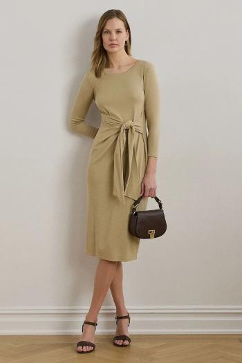 Šaty Lauren Ralph Lauren béžová farba, midi, priliehavé, 200973598