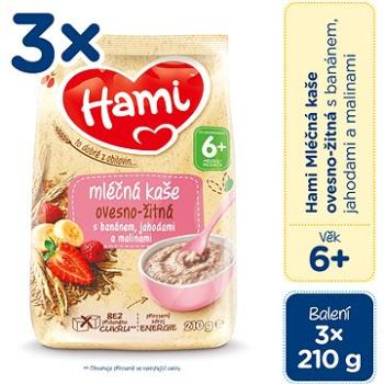 Hami Mliečna kaša Ovseno-ražná s banánom, jahodami a malinami 6 mes.+ 3× 210 g (8590340172410)