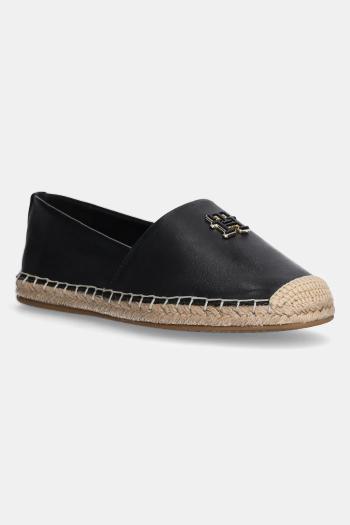 Kožené espadrilky Tommy Hilfiger TH LOGO LEATHER ESPADRILLE čierna farba, FW0FW08540