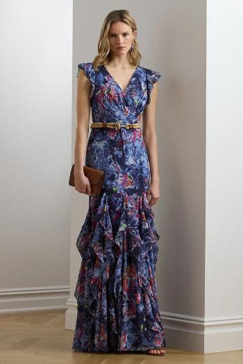Šaty Lauren Ralph Lauren tmavomodrá farba, maxi, áčkový strih, 253976966