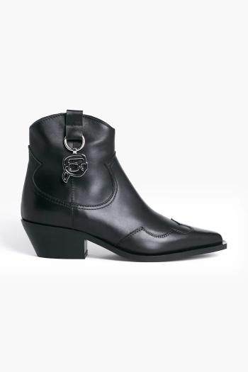 Kožené kovbojské topánky Karl Lagerfeld KANSAS NFT čierna farba, na plochom podpätku, KL33265