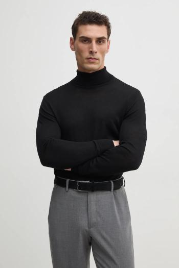 Vlnený sveter Karl Lagerfeld pánsky, čierna farba, tenký, s rolákom, 551309.655094