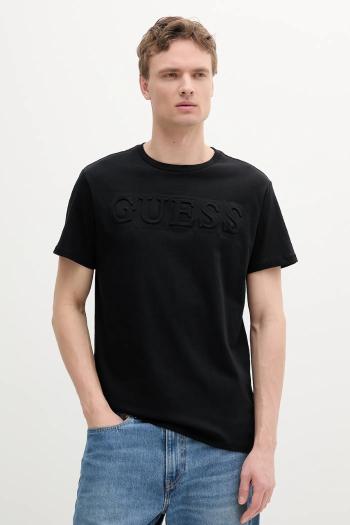 Bavlnené tričko Guess pánske, čierna farba, s nášivkou, M4PI0E K8HM4