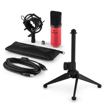 Auna MIC-900RD V1, USB mikrofónová sada, červený kondenzátorový mikrofón + stolný statív