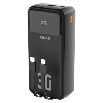 Dudao K15MAX Power Bank 30000mAh USB / USB-C / Lightning + vstavané káble 22.5W, čierny
