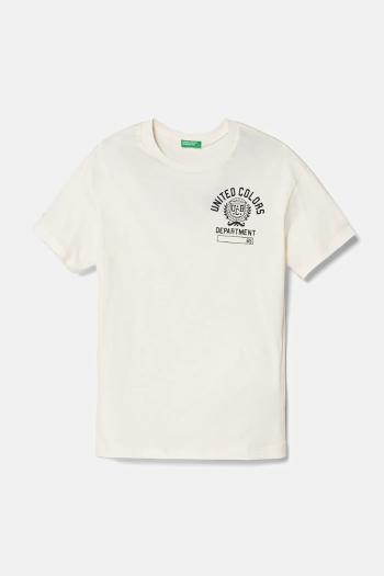Detské bavlnené tričko United Colors of Benetton béžová farba, s potlačou, 3I1XC10N3