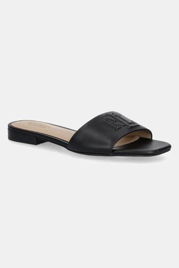 Kožené šľapky Lauren Ralph Lauren Everley Sld dámske, čierna farba, 802959142001