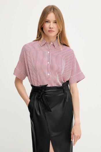 Košeľa Tommy Hilfiger červená farba, voľný strih, s klasickým golierom, WW0WW45883