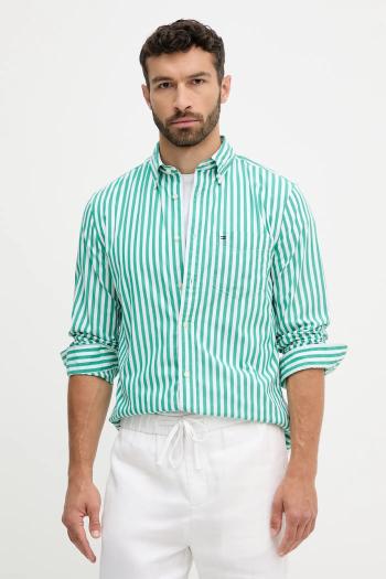Bavlnená košeľa Tommy Hilfiger zelená farba, regular, s golierom button-down, MW0MW39451