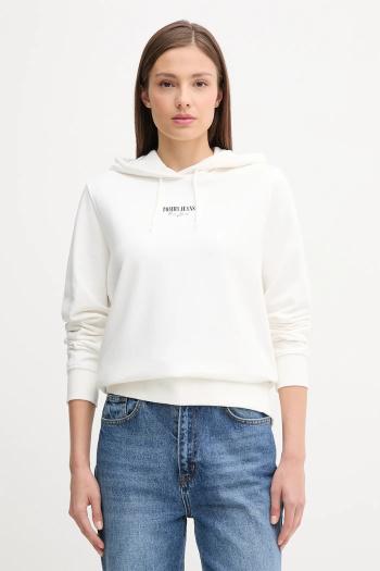 Bavlnená mikina Tommy Jeans biela farba, s kapucňou, s potlačou, DW0DW20943