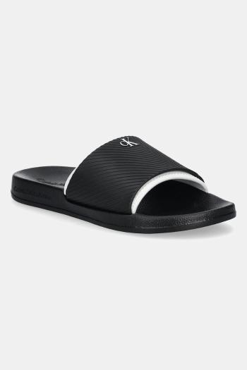 Šľapky Calvin Klein Jeans SLIDE RUBBER NEOPRENE TEXT pánske, čierna farba, YM0YM01234