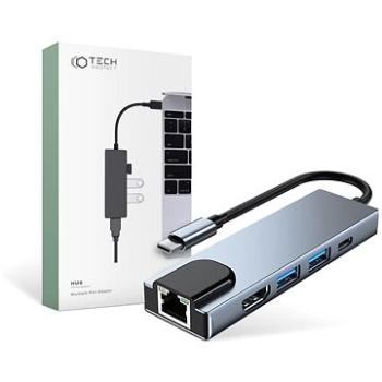 Tech-Protect V3 HUB adaptér 2 × USB / USB-C / HDMI / RJ45, šedý (TEC919312)