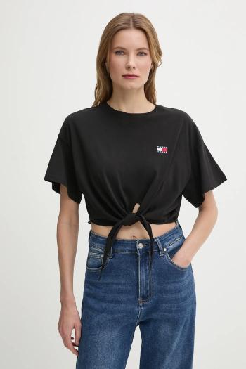 Bavlnené tričko Tommy Jeans dámske, čierna farba, DW0DW20321