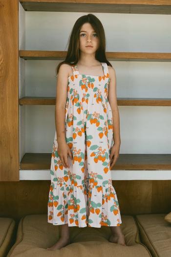 Dievčenské bavlnené šaty Tinycottons STRAWBERRIES WOVEN DRESS ružová farba, midi, rovný strih, SS25-166