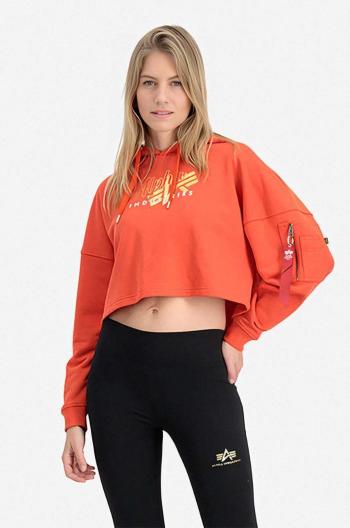 Mikina Alpha Industries 106044.577-orange, dámska, oranžová farba, s kapucňou, s potlačou