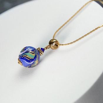 Lampglas Náhrdelník s 24-karátovým zlatom v perle Blue Horizon NSA50